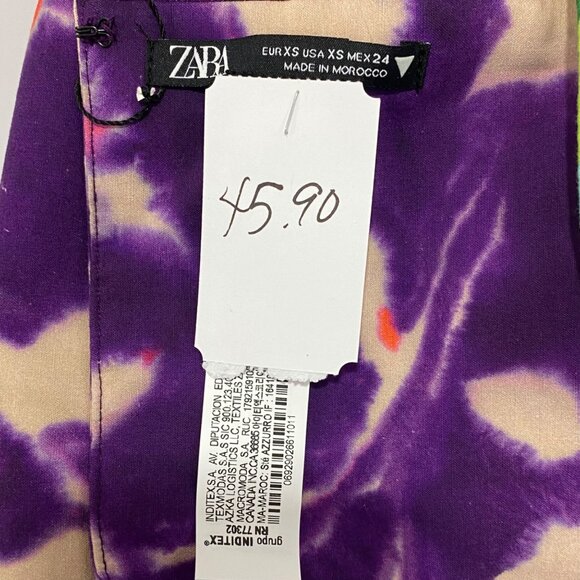 Zara XS Tie-Dye Purple & Beige Crop Top With Adjustable Straps NWT - Picture 2 of 3